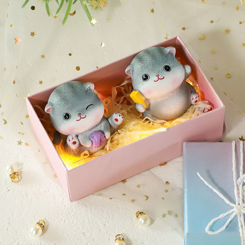 Set Quà Tặng Gồm 2 Mèo và Hộp Dễ Thương Tặng Quà Lưu Niệm Trang Trí Nhà Cửa Giao Ngẫu Nhiên