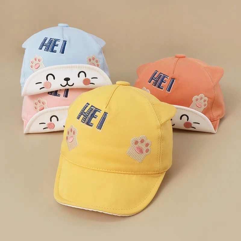 Mũ lưỡi trai cho bé trai bé gái thêu mèo hei vểnh nóc dễ thương , phù hợp 5 tháng - 3 tuổi