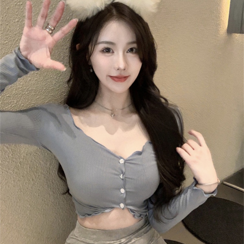 Áo Tay Dài Cổ Chữ V Thời Trang Mùa Hè Dễ Phối Đồ Cho Nữ