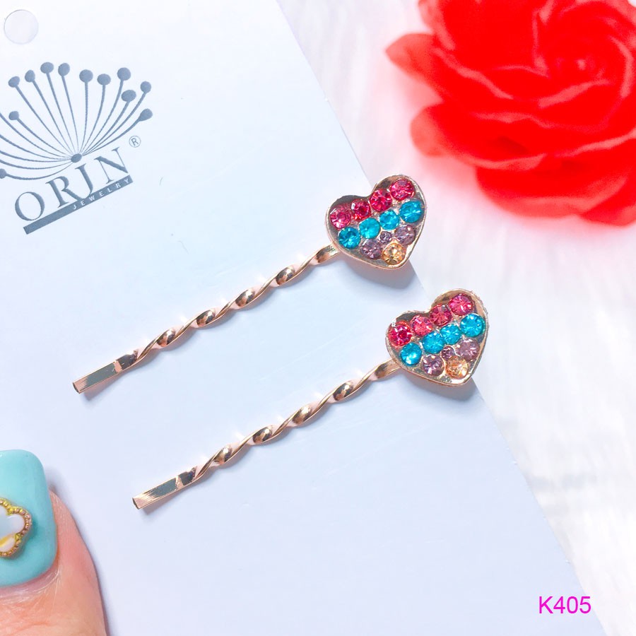Kẹp tóc tim đính đá Orin K405 ( 1 chiếc)