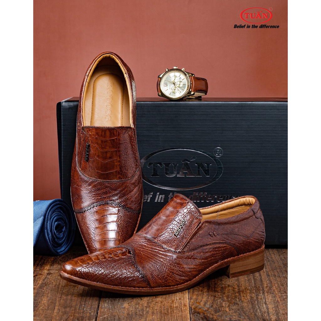 Giày nam cao cấp da ĐÀ ĐIỂU đế DA khâu thủ công handmade thương hiệu Tuấn GXHU-174