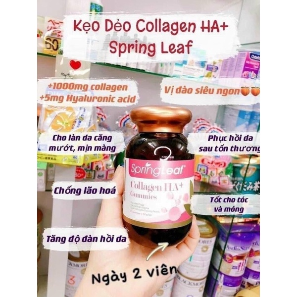 Kẹo Dẻo Collagen HA + Gummies SpringLeaf 60 viên- Làm đẹp da, giúp da căng mịn [Nội địa Úc]