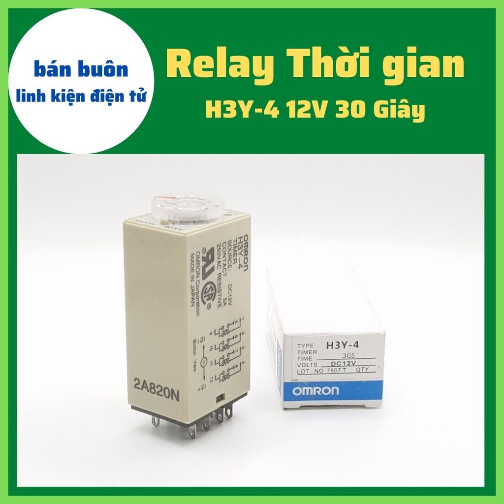 Rơ le 12V 30 giây, Relay thời Gian Timer Omron H3Y-4 14P 12V, H3Y-4, rơ le thời gian