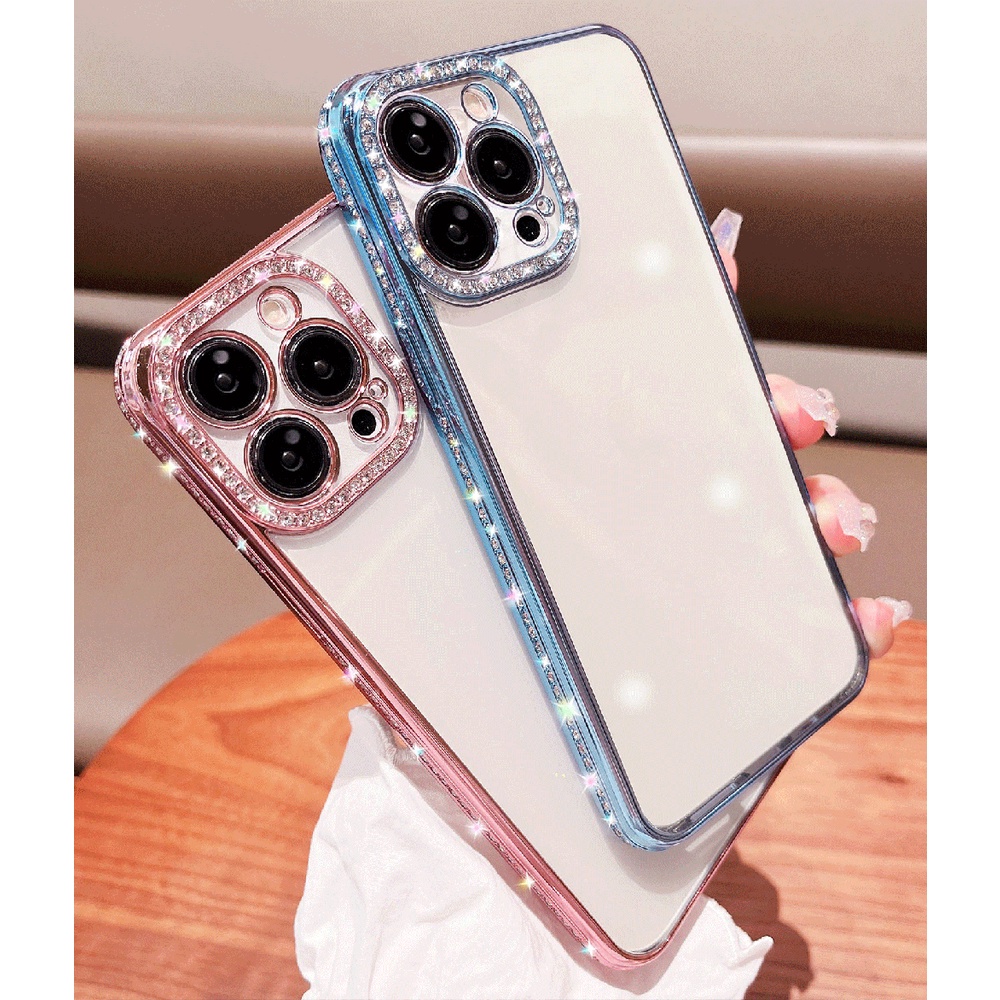 Ốp Điện Thoại TPU Mềm Trong Suốt Mạ Điện Đính Đá Cho iPhone 13 12 Pro Max 11 Pro Max 13pro