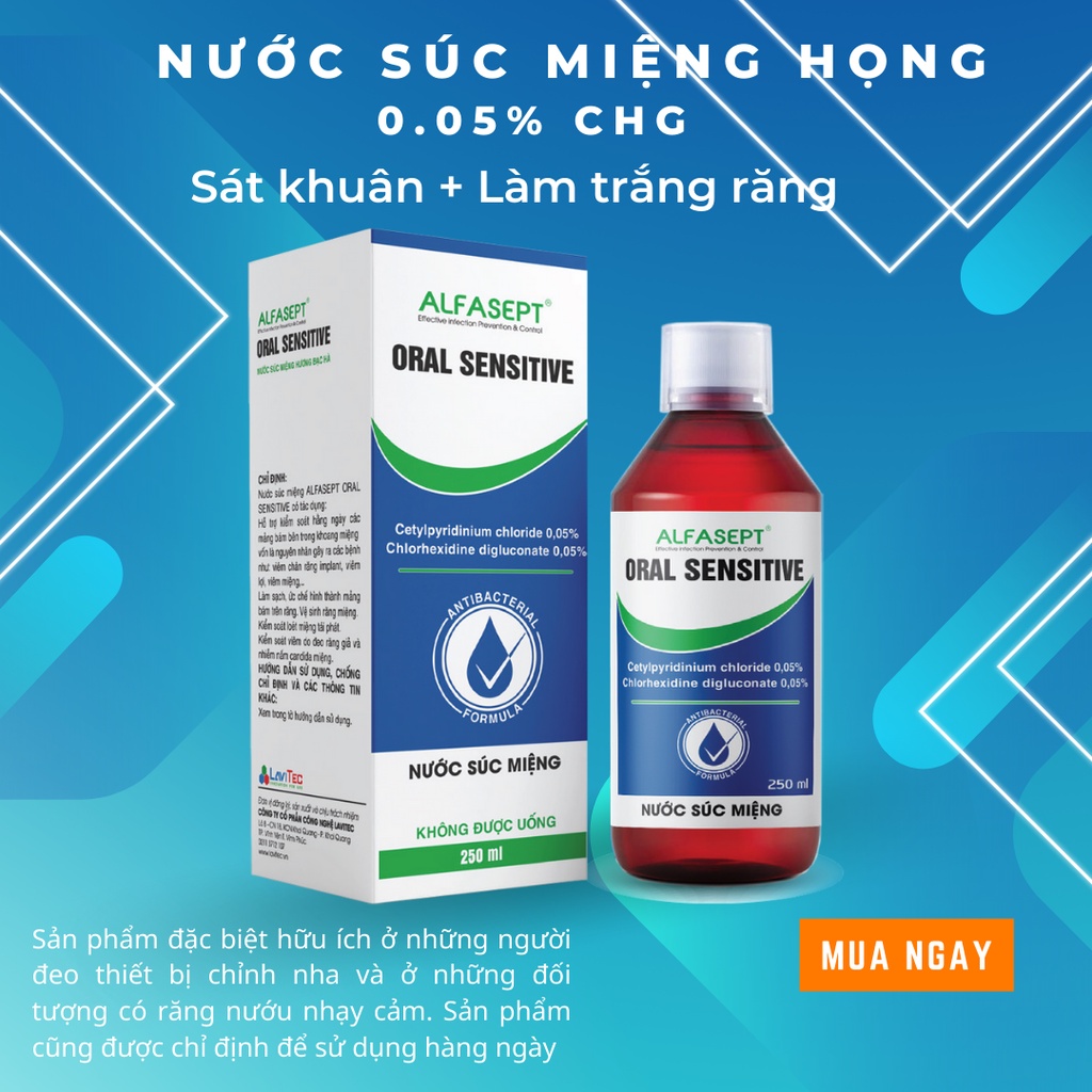 Nước Súc Miệng ALFASEPT Oral Sensitive Hương Bạc Hà Giúp Diệt Khuẩn Nhanh Chóng, An Toàn Cho Người Sử Dụng 250ml