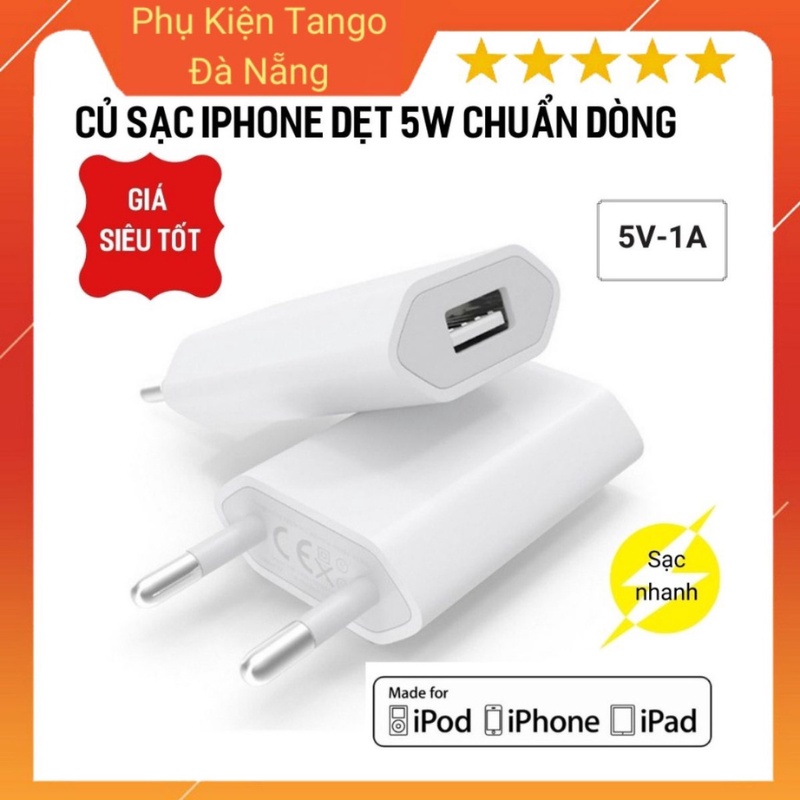 Củ sạc iPhone chính hãng dẹt 5W chuẩn Châu Âu sạc nhanh chuẩn dòng cho iphone 6/6s/7/7plus/8/8plus/xs/xsmax/XR