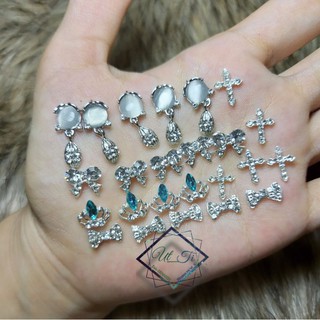 nơ dẹp bạc đá trang trí móng nail(có sẵn)mã 69