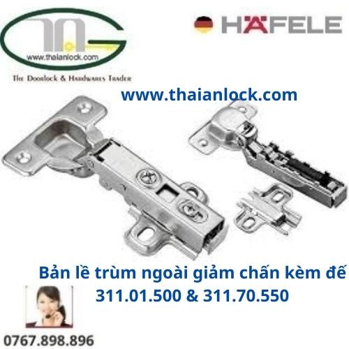 Bản lề trùm ngoài giảm chấn Hafele 311.01.500 kèm đế 311.70.550