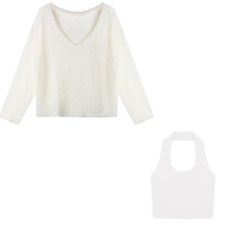 COZOK Bộ Áo Tay Dài Dáng Rộng Cổ Chữ v + Quần Dài Cá Tính Quyến Rũ Cho