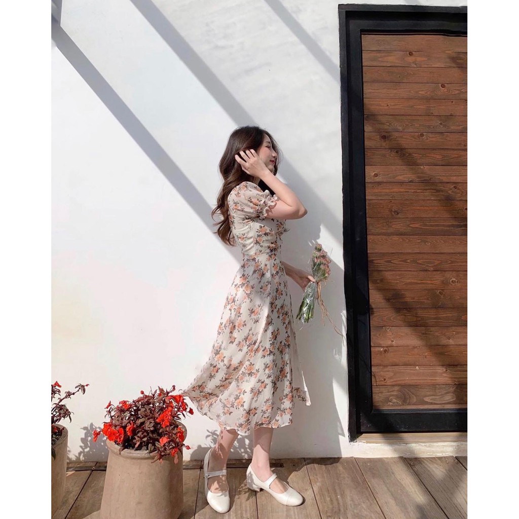 [TANA'S] Đầm hoa nhún ngực tay phồng xẻ tà siêu xinh | BigBuy360 - bigbuy360.vn