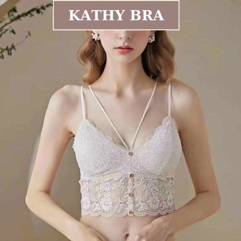 A05 Áo Bra Ren KATHY BRA Dáng Bralette Đính Cúc 2 Dây Không gọng Có Mút Ngực Siêu Xinh