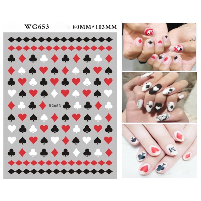 Sticker,hình dán móng hoạ tiết kí tự lá bài dụng cụ trang trí móng tay nghệ thuật chuyên nghiệp nail