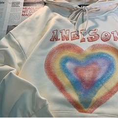 Áo hoodie ZHELIHANGFEI dáng rộng in hình trái tim xinh xắn dễ phối đồ