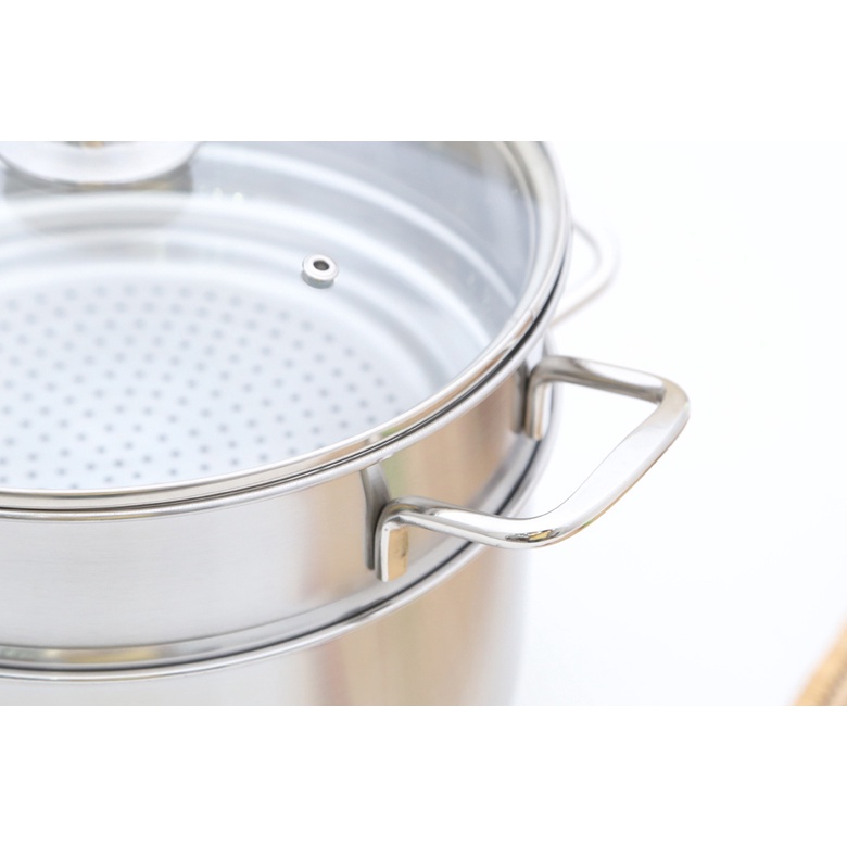 Bộ Nồi Xửng Quánh Chảo 3 đáy Inox 430 Fivestar 5 Món Nắp Kính đun được trên bếp điện từ