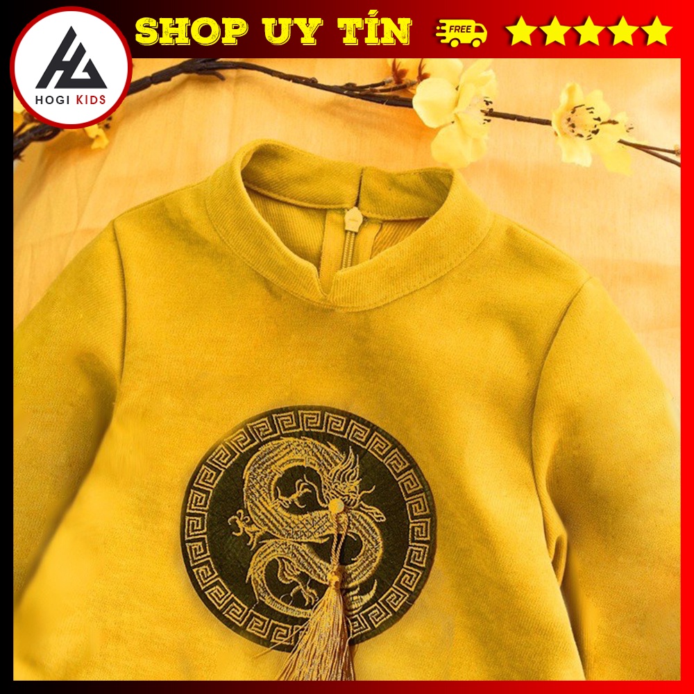 Áo dài bé trai Hogi màu vàng thêu rồng tròn chất liệu nhung tăm cao cấp, áo dài tết đủ size - Hogi clothing