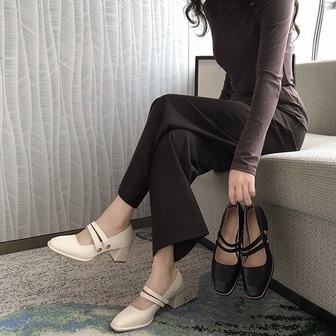 Giày Lolita Ulzzang Vintage, Giày Mary Jane Nữ Mũi Vuông Gót Vuông Cao 5cm Có Hai Quai Ngang Hàn Quốc - Iclassy_shoes