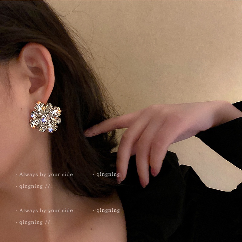 DREJEW Bông Tai Bạc 925 Hình Hoa Đính Đá Đơn Giản Phong Cách Retro Âu Mỹ Thời Trang