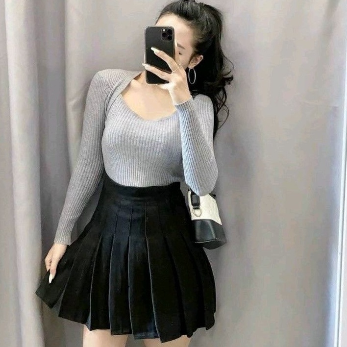 Áo thun tay dài cổ kiểu Phôm chuẩn dáng chảnh  A15&amp;PC