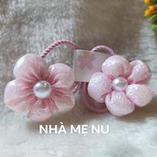 [Hàng có sẵn]Set 2 dây buộc tóc hoa trân châu màu hồng cho bé gái nhỏ
