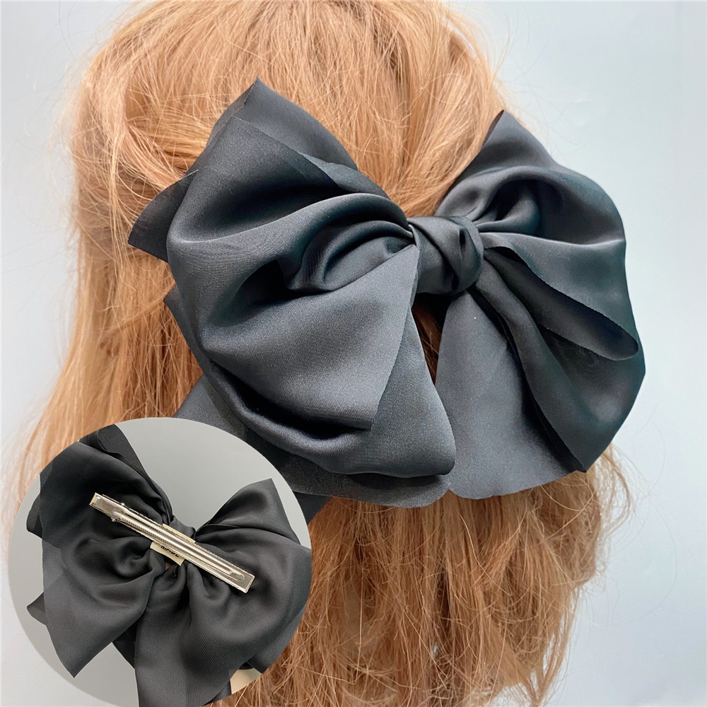 Kẹp Tóc Nơ Satin Nhiều Lớp Phong Cách Retro Hàn Quốc Mới