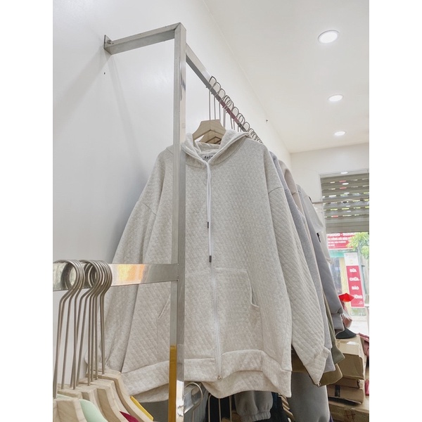 Áo Hoodie Xốp ô vuông nỉ ngoại chần bông mũ 2 lớp, áo khoác tay bồng form rộng unsiex