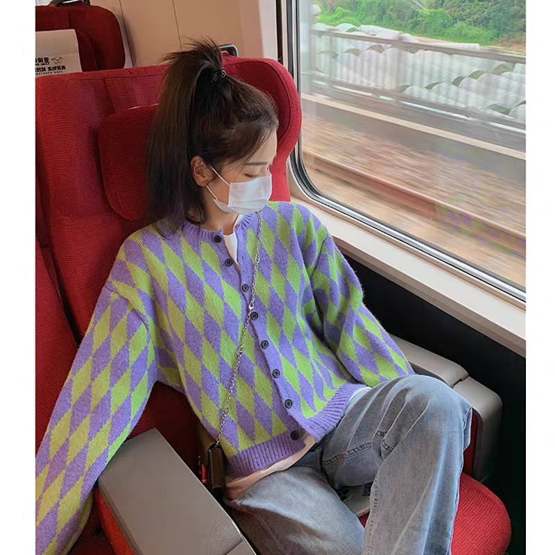 Áo khoác cardigan ô quả trám Shop Haul - AC-G06