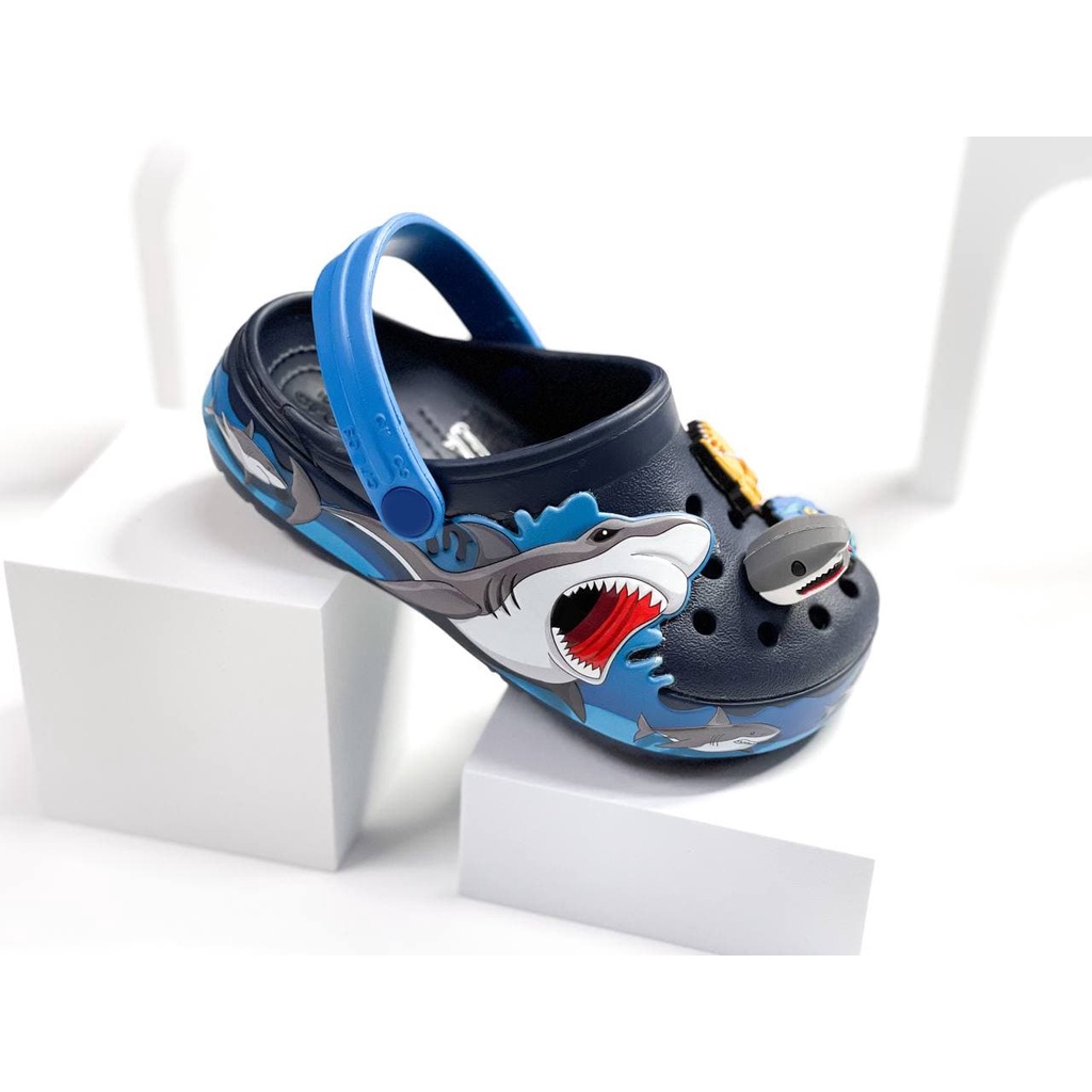 LA Giày Dép Cross Trẻ Em Band Funlab Shark Clog Chính Hãng Size 24 Đến 35 - Tặng 6 Jibbizt - Sấu Vui Vẻ