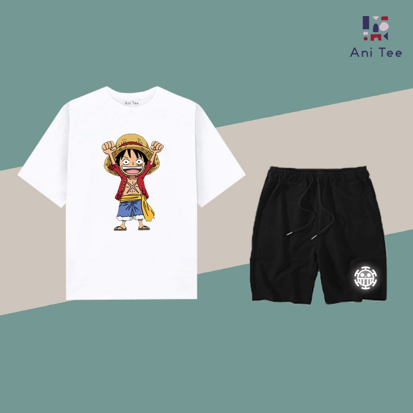 [UNISEX] COMBO ÁO THUN COTTON + QUẦN SHORT ONE PIECE - LUFFY HOẠT HỌA