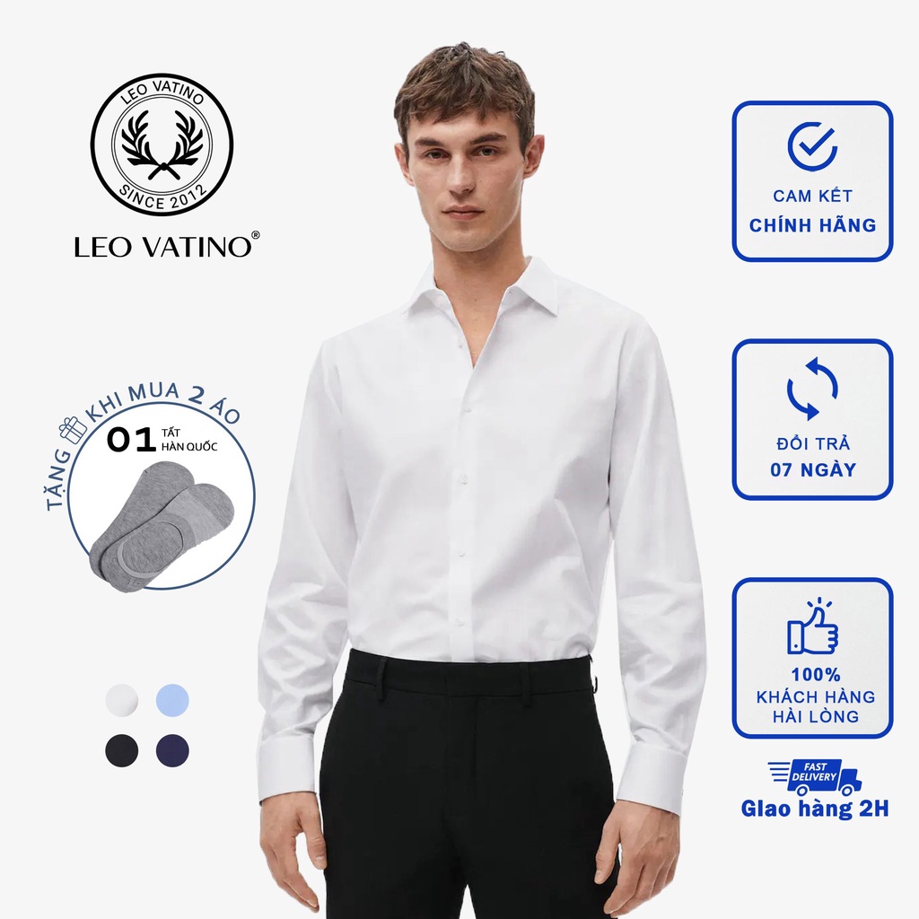 Áo sơ mi nam Leo Vatino dài tay công sở dáng ôm, chất cotton thấm mồ hôi co giãn đứng dáng form ôm đẹp SMGV66