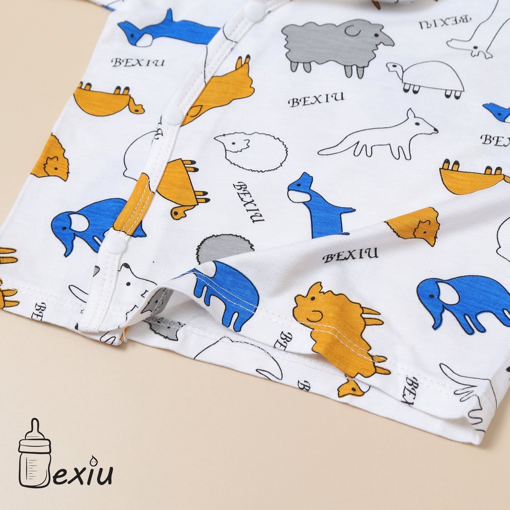 Áo cài lệch tay ngắn in rơi Bexiu  Bx - Quần áo trẻ sơ sinh cho bé trai và gái từ 3-9kg