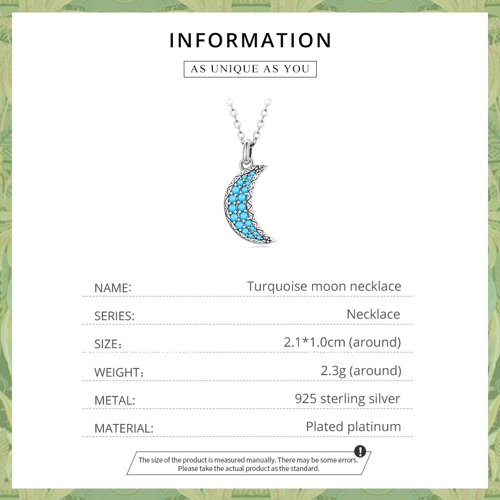 BAMOER Vòng cổ Bạc 925 Mặt Hình Mặt Trăng Đính Đá Ngọc Lam Thời Trang Cho Nữ