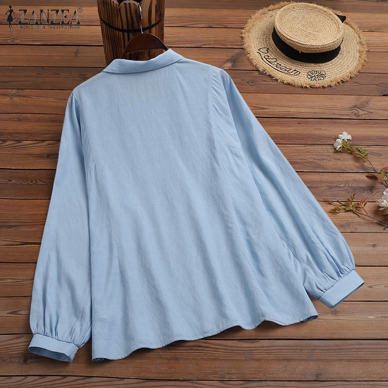 Áo sơ mi ZANZEA tay dài cổ bẻ dáng rộng phong cách vintage cho nữ
