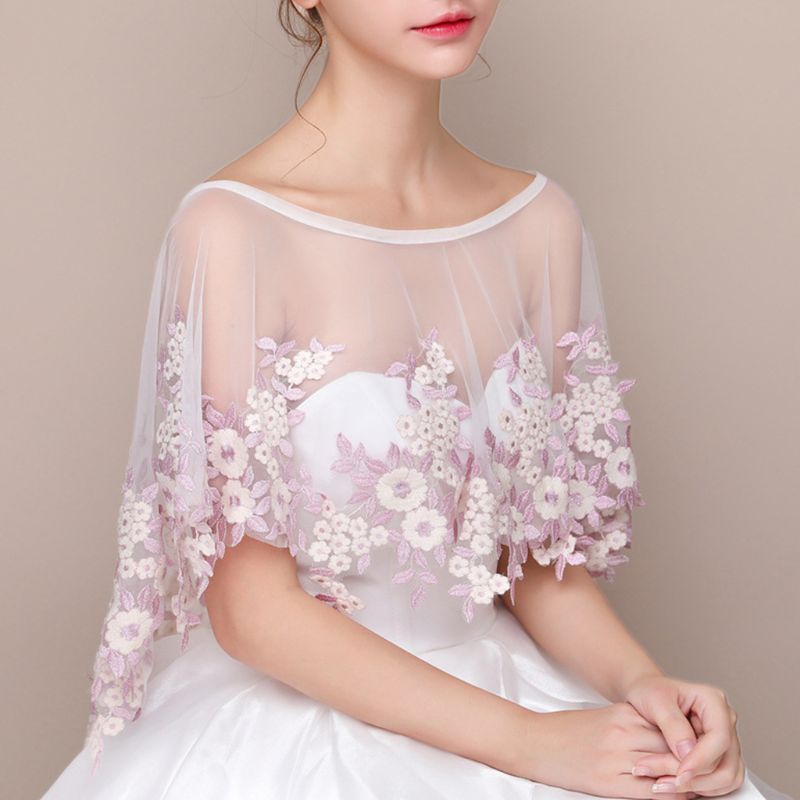 Áo choàng cô dâu thêu hoa phối tua rua thời trang mùa hè