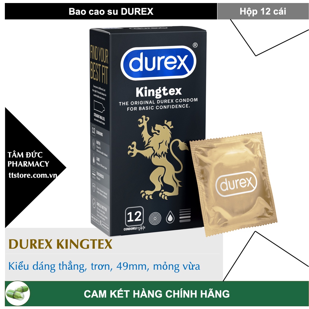 Bao Cao Su DUREX Kingtex 49mm Ôm sát vừa vặn đặc biệt [Hộp 3 Cái/12 Cái]