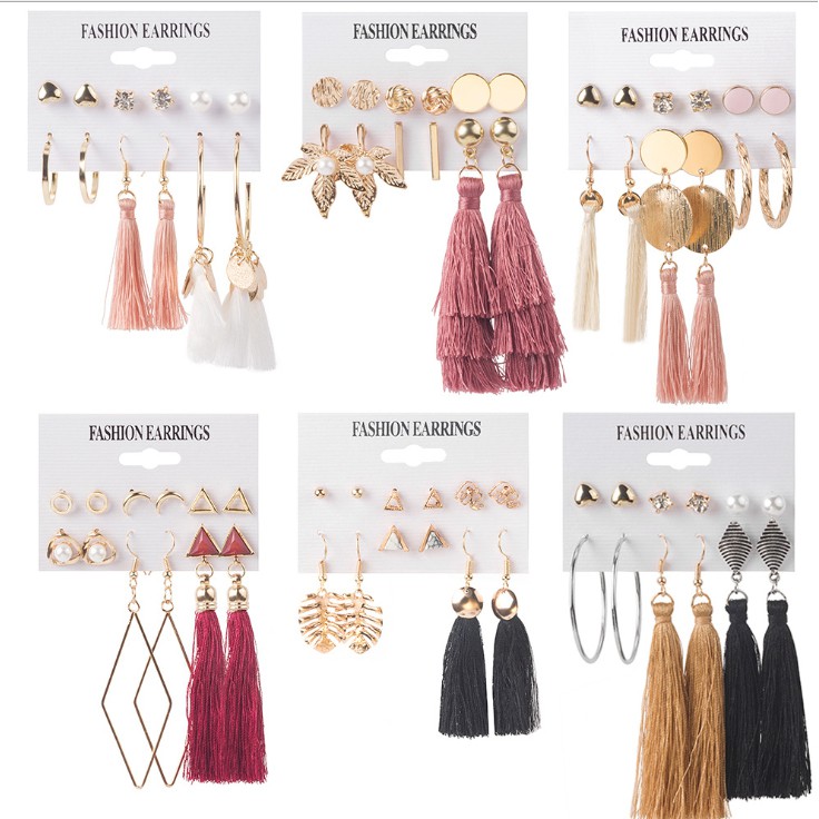 Sét 6 đôi bông tai phong cách Vintage, bohemieng xinh xắn BT184