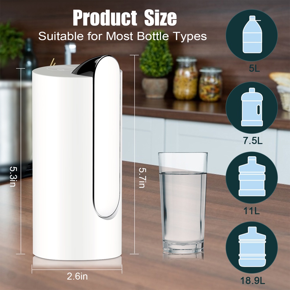 JANE Home Water Dispenser Electric Drinking Water Bottle Pump Water Pump Portable White USB Charging White Foldable Automatic 5 Gallon