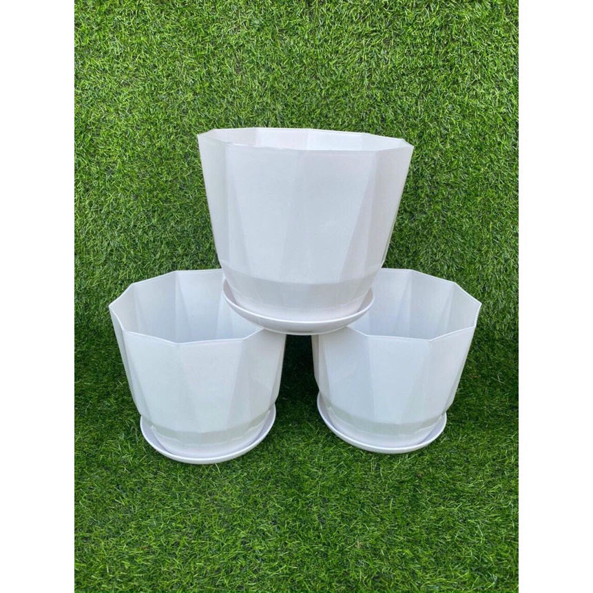 Chậu kim cương trồng hoa cây cảnh để bàn cao cấp kèm đĩa KT 21 x 18cm
