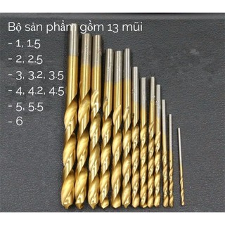 Bộ 13 mũi khoan inox- sắt vàng phủ Titanium