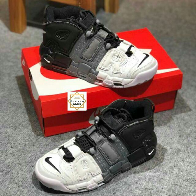 (ẢNH THẬT) Giày thể thao AIR MORE UPTEMPO Triple color Đen xám trắng dây đen