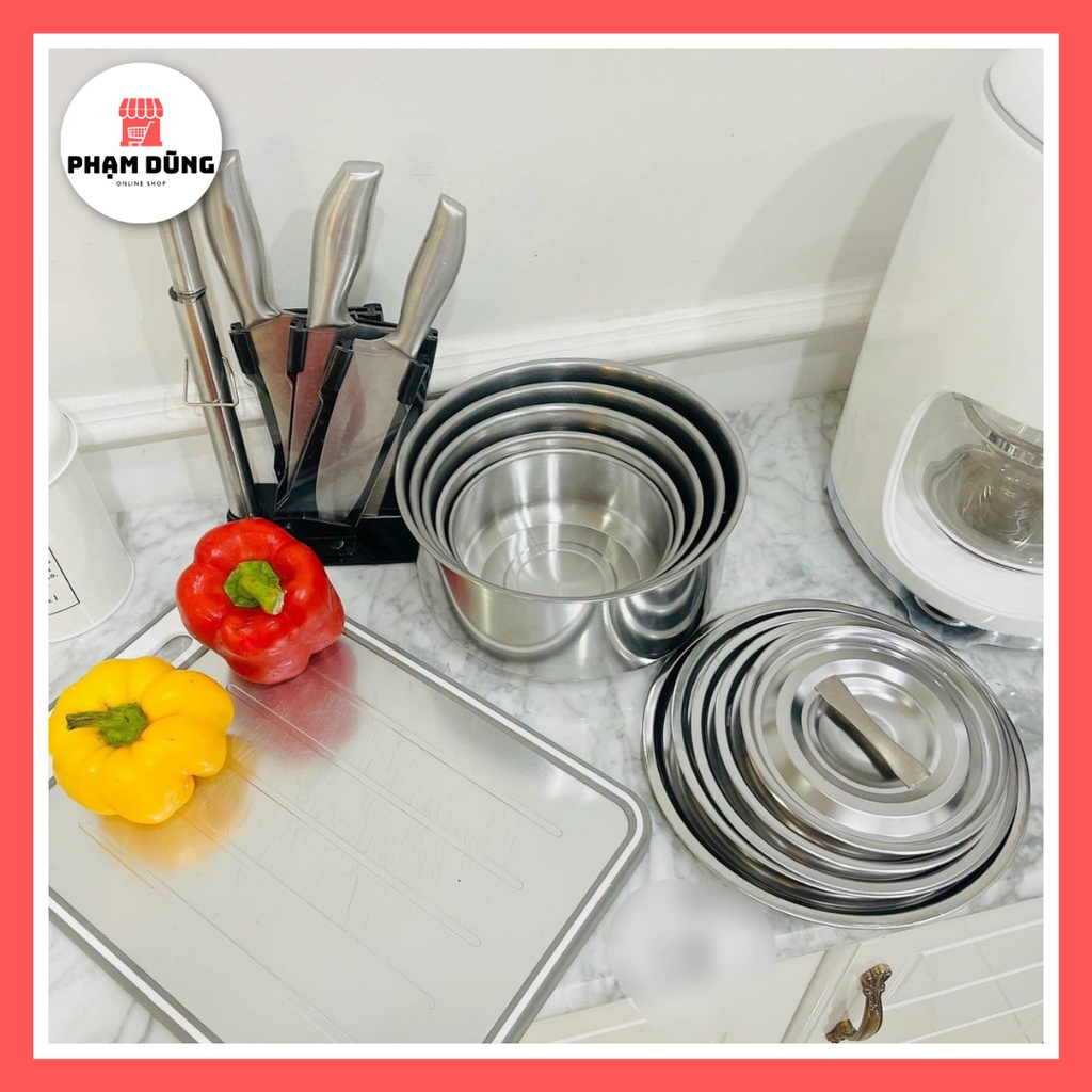 Bộ Nồi Inox Không Quai Tiện Lợi - Bộ 5 Thố Inox Có Nắp