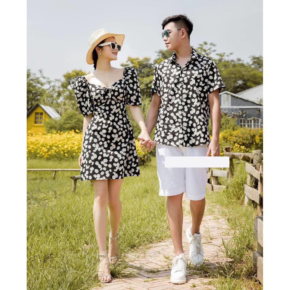 Áo đôi áo cặp 🎀FREESHIP🎀 Áo đôi nam nữ đẹp Set áo váy sơ mi Hàn Quốc-Set đồ couple CP04