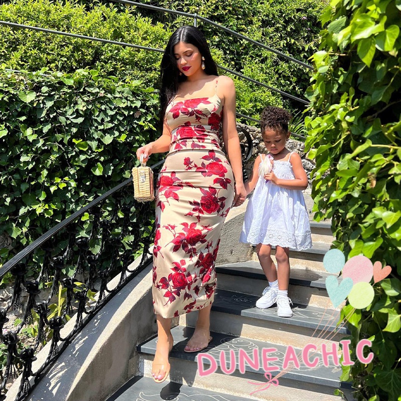 DUNEA Đầm Hai Dây Họa Tiết Hoa Hồng Quyến Rũ Cho Nữ