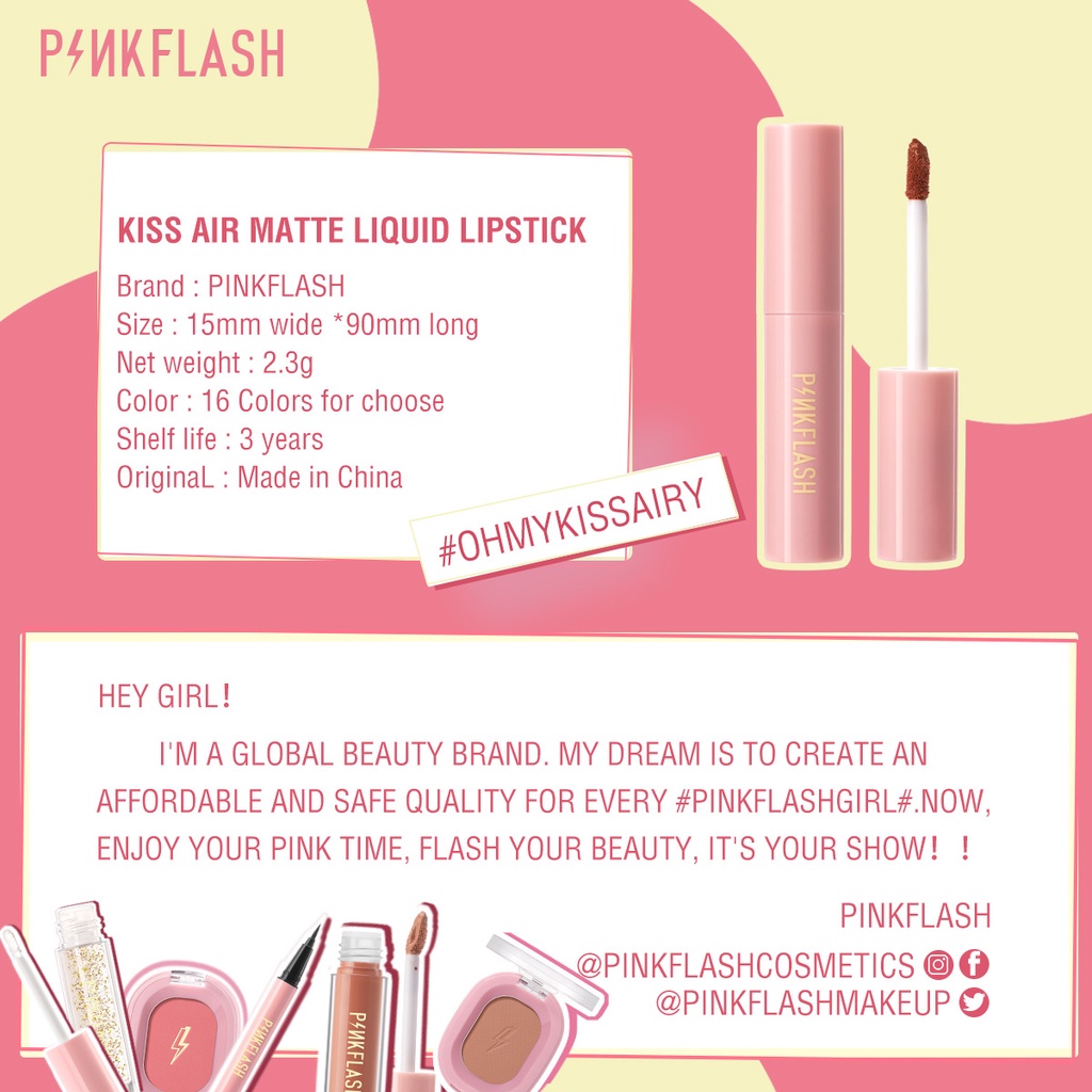 Son Môi Pinkflash PF-M01 3g Màu Lì Lâu Trôi Chống Thấm Nước Dưỡng Ẩm Độc Đáo