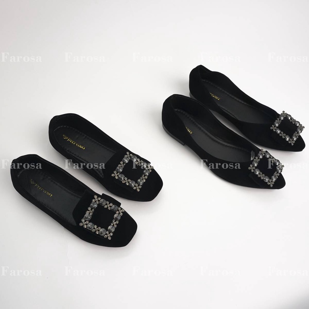 Giày búp bê nữ mũi nhọn FAROSA - B3 phối khóa đá vuông lên chân cực xinh