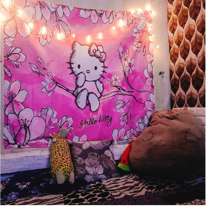 Tranh vải treo tường ⚡[𝐅𝐑𝐄𝐄𝐒𝐇𝐈𝐏]⚡ Tranh vải treo tường Doremon, thảm treo tường Anime hello kitty decor phòng đẹp