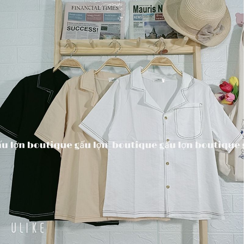 áo sơ mi cổ vest chỉ nổi vintage ảnh thật