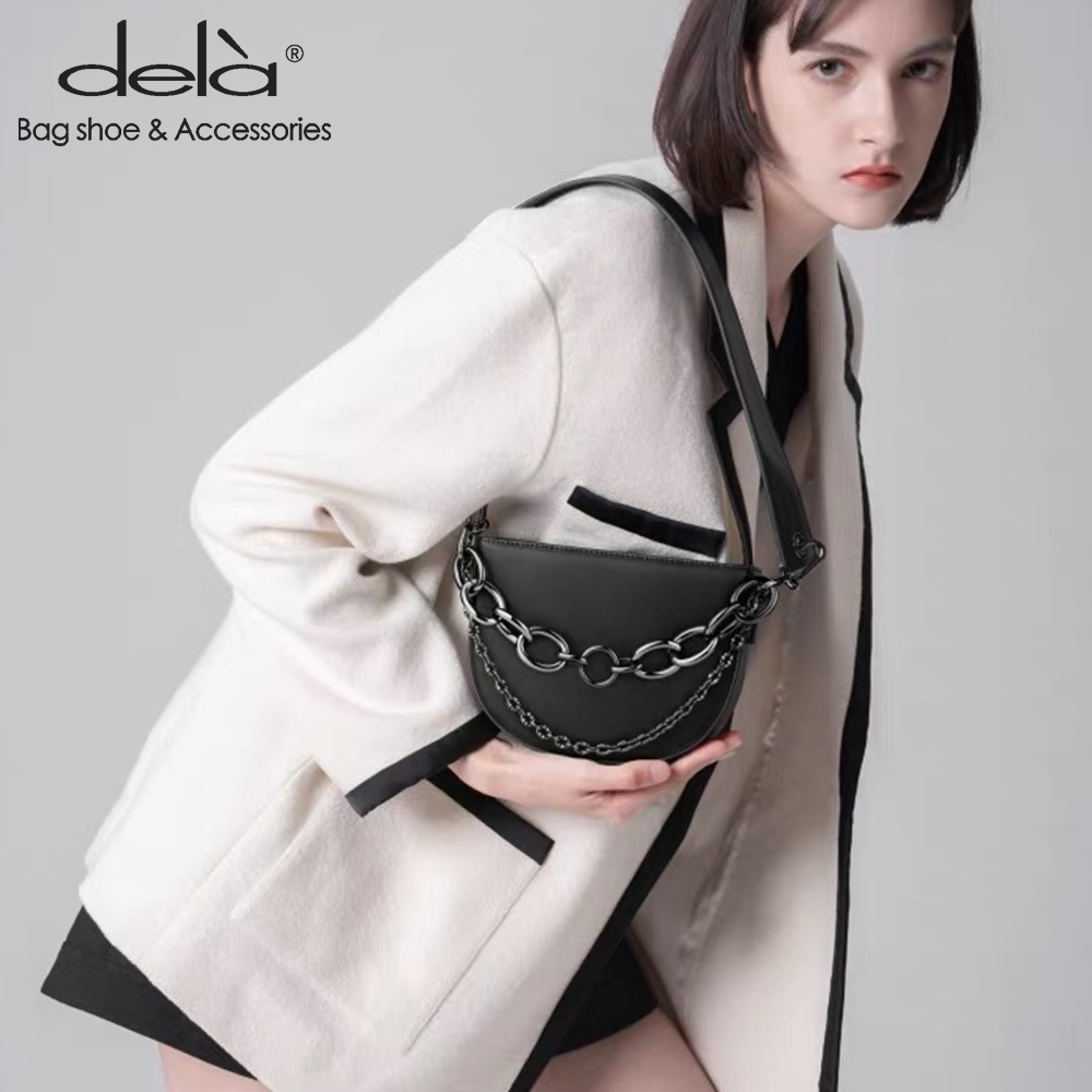Dela ins Túi Xách Đeo Vai Hình Bán Nguyệt Phối Dây Xích Thời Trang Hàn Quốc Cao Cấp Dễ Phối Đồ Cho Nữ