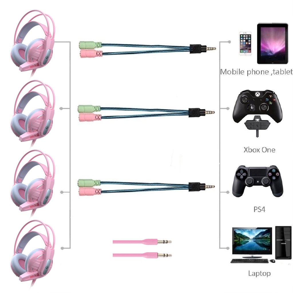 Tai Nghe Chụp Tai Gaming Có Mic Có dây Máy Tính Chơi Game Chuyên Dụng Màu Hồng Có Đèn Led Nhiều Màu tai nghr có micro kèm Gameming headphone co day Pink Cute Gamming headset PC tai nge nữ trẻ em