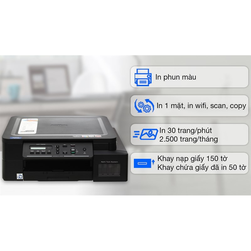 Máy in phun màu đa năng Brother DCP-T520W - In, Scan, Copy, WiFi -  Hàng Chính Hãng