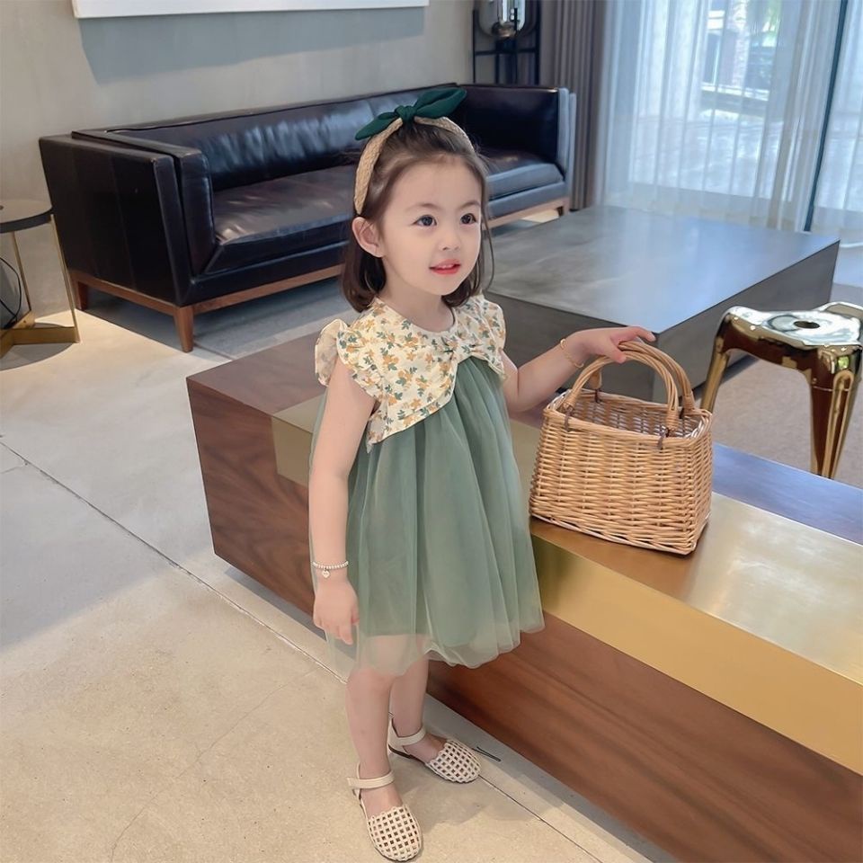 Đầm công chúa phối lưới thiết kế mới phong cách mùa hè Hàn Quốc đáng yêu cho bé gái